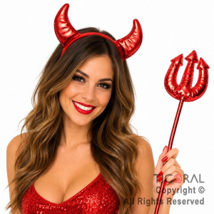 SET DIABLO ROJO METALIZADO CON TRIDENTE